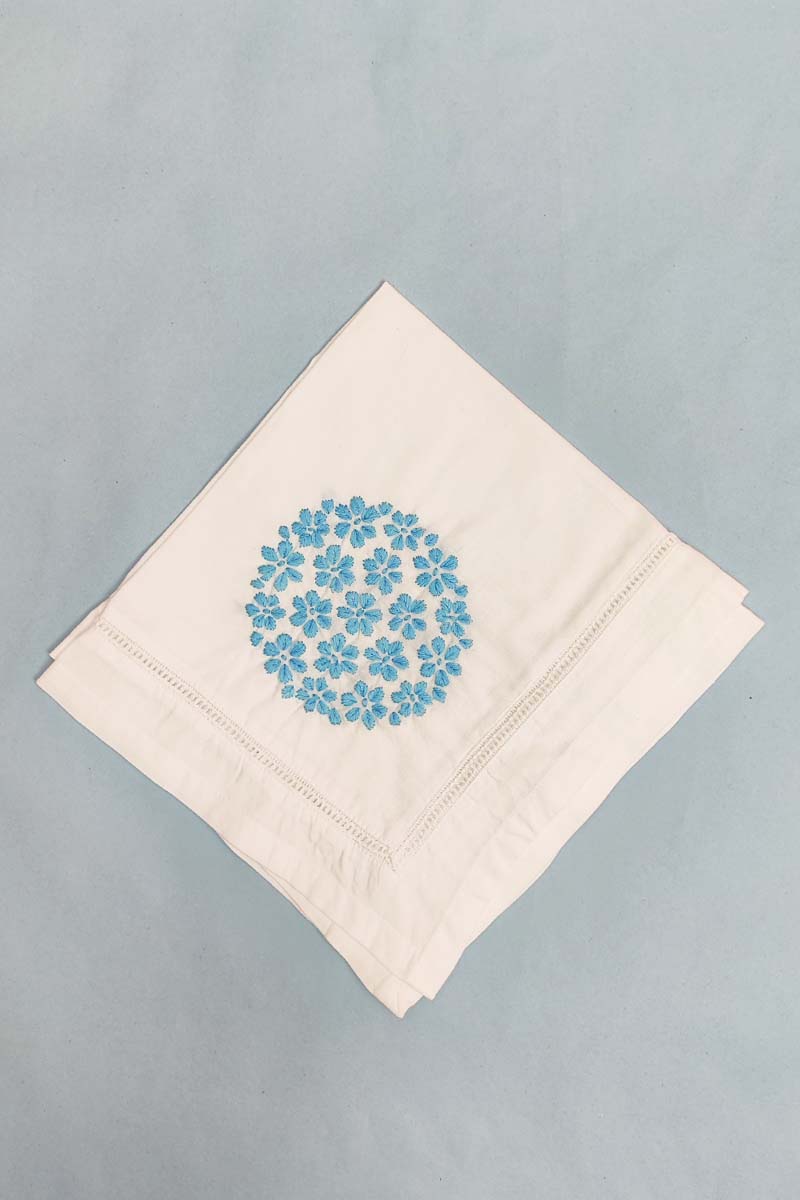 Hand Embroidered White Cotton Lucknowi Chikan Tea Napkin (Set of 5pcs)